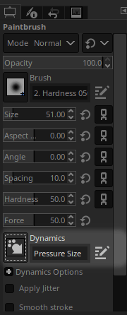Select a paint dynamic to make the size of the brush proportional to the pressure of the stylus